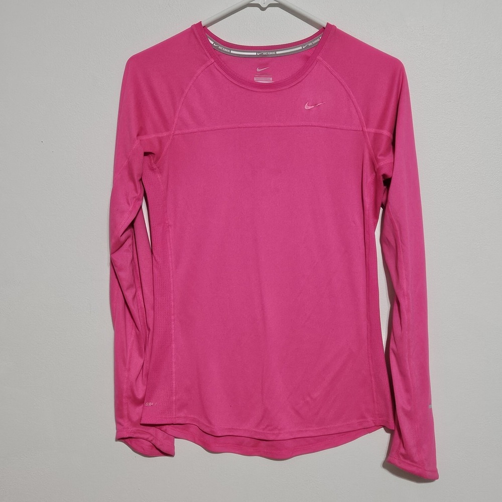 Nike‎ Dri Fit Womens Size S Running Shirt Long Sleeve Pink Reflective